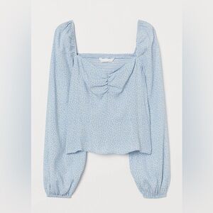 H&M • Blue Puff Sleeve Ruched Blouse